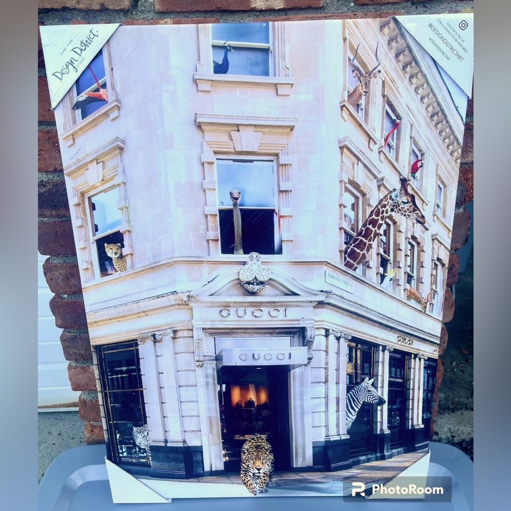 Luxury Wall Art - Stretched canvas print of a Gucci Store w/exotic animals NWT